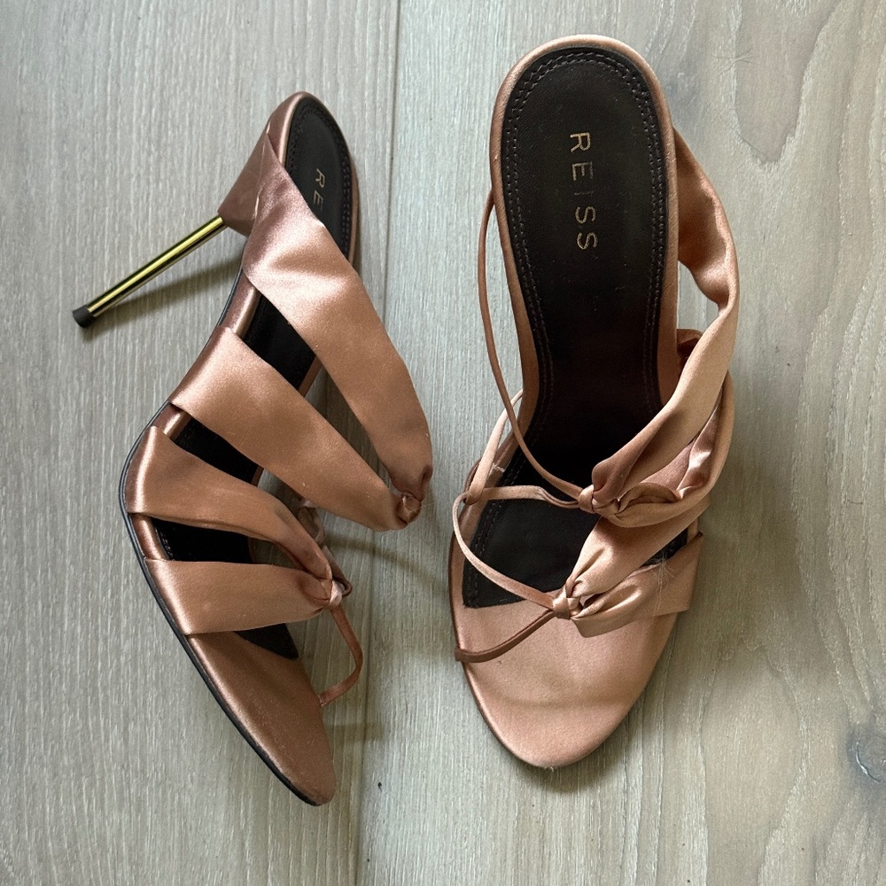 Reiss Monroe Satin Strappy Heels in Copper Bronze - Size 8 Elegant Sandals
